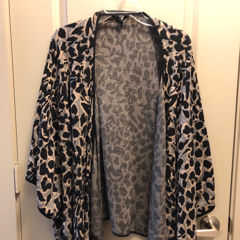 Gray Leopard Wrap Style Cardigan